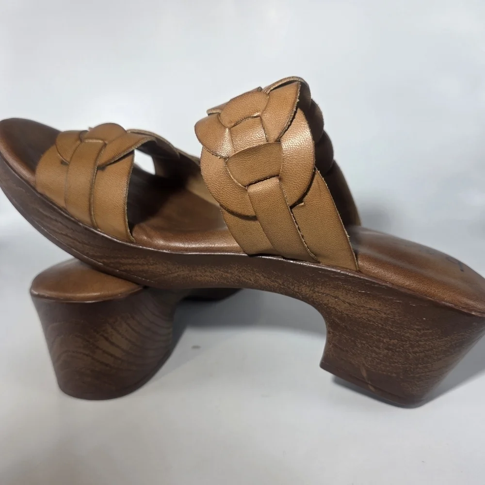 BØC Born Concept Women’s 9 Brown Leather Braided Slide Sandals Comfort Platform